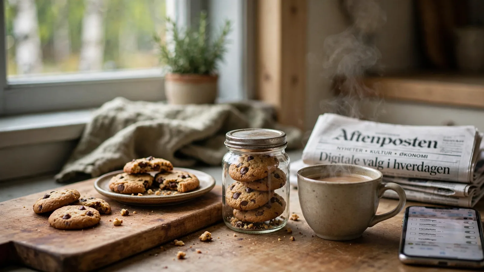 Hjemmelagde informasjonskapsler på et brett med kaffe